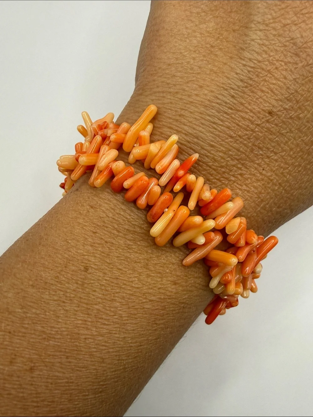 Vintage Native American Style Orange Peach Beaded Bangle Cuff Statement Bracelet